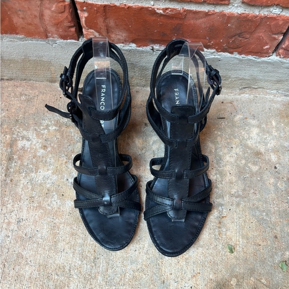 Franco Sarto Doris Womens 7.5 Black Strappy Gladiator Wedge Sandals - Picture 2 of 9